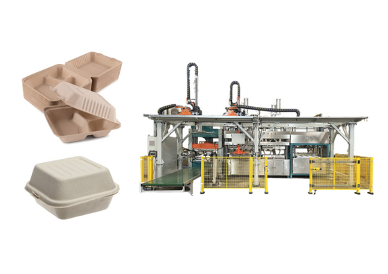 Mesin Pembuat Kontainer Burger Pulp Kayu Dengan robot pemangkas dan susun