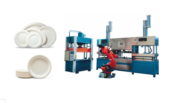 Lini Produksi Peralatan Makan Jerami Gandum Dengan Robot Multi-Sendi Dan Mesin Susun
