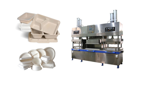 Thermoforming / Wet Pressing Biodegradable Tableware Machinery Dengan Kontrol PLC
