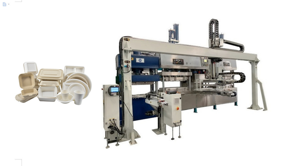 Lini Produksi Peralatan Makan Pulp Otomatis Penuh Dengan Lengan Robot Berjalan Horizontal